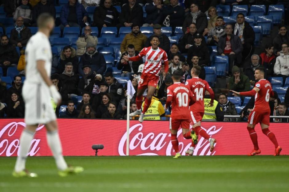 Anthony "El Choco" Lozano marco el primer gol de Girona en el estadio Santiago Bernabéu. (Foto: AFP)