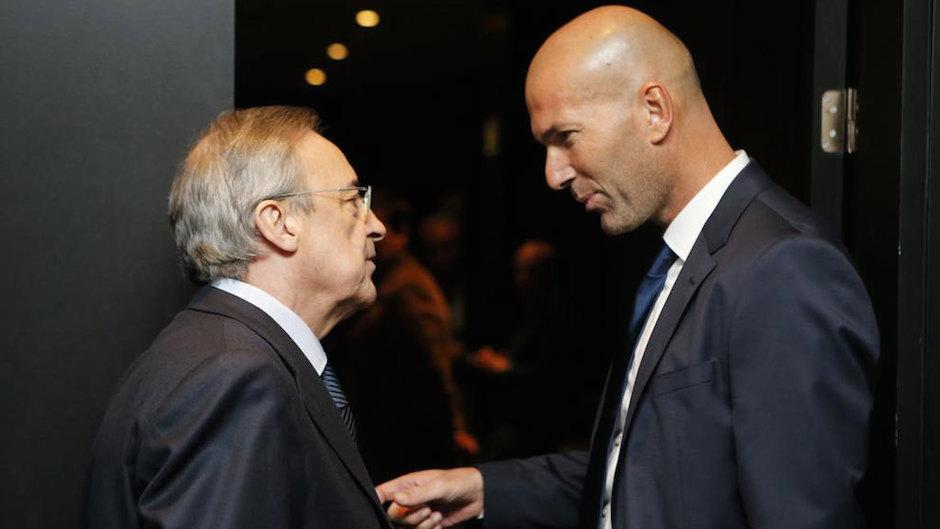 Florentino Pérez y Zinedine Zidane durante una reunión. (Foto: Marca)