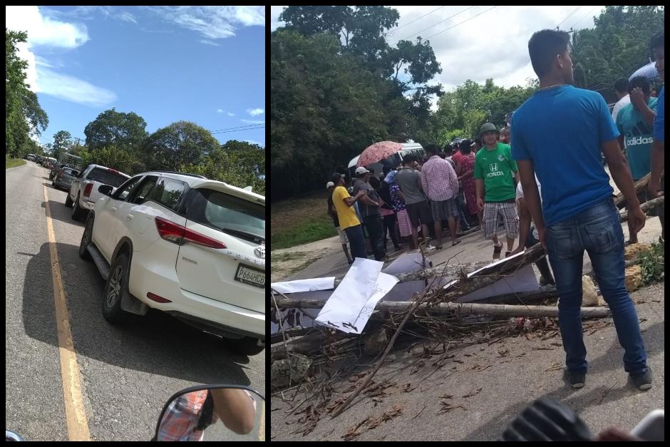 Pobladores bloquean la ruta que conduce al Parque Nacional Tikal, decenas de autos están en la carretera. (Fotos: cortesía)