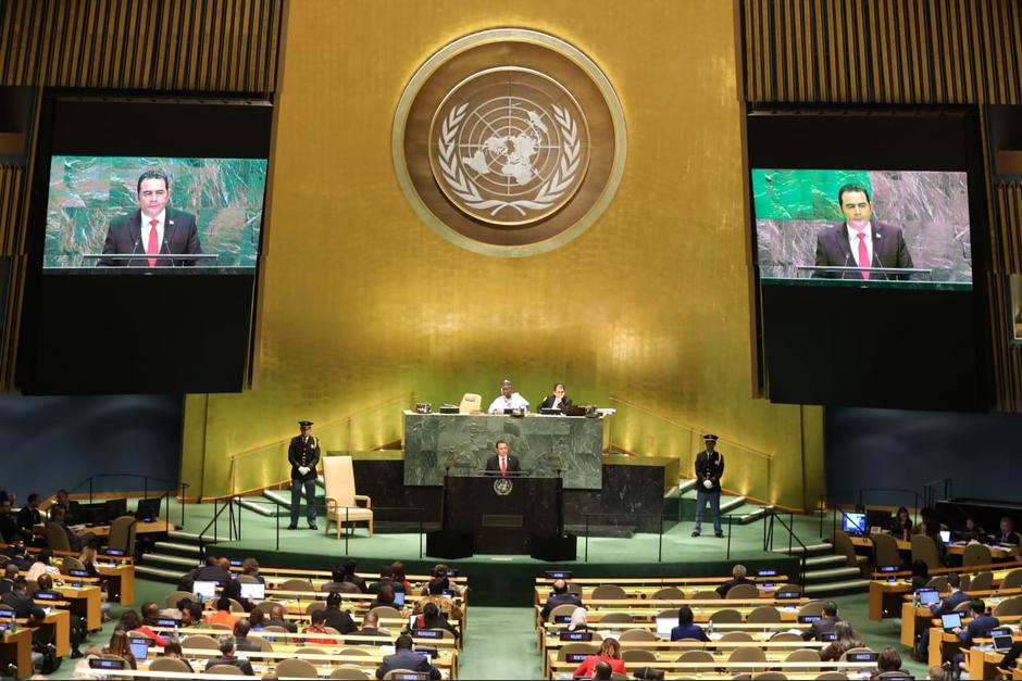 El presidente Jimmy Morales da su discurso en la 74 Asamblea General de la ONU que se lleva a cabo en Nueva York. (Foto: AGN)