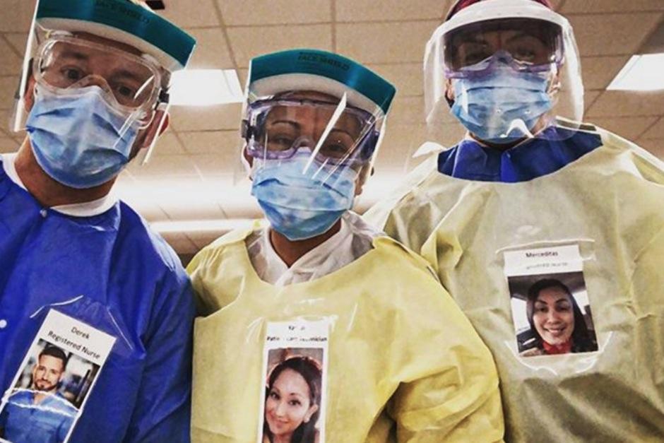 Los doctores que tratan a pacientes por coronavirus se están pegando fotografías de su rostro para que los pacientes los reconozcan. (Foto: Instagram)&nbsp;