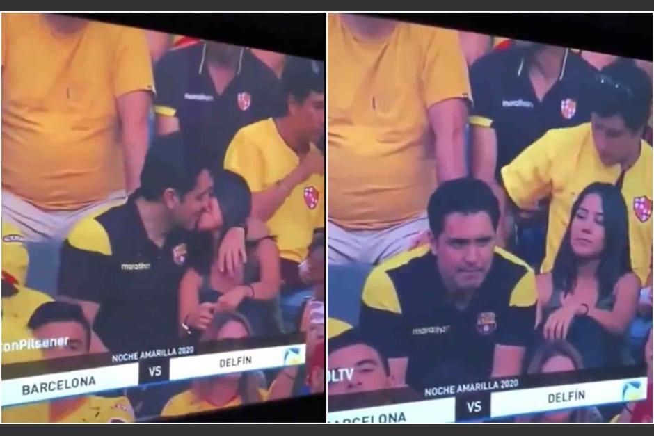 Habló el aficionado infiel captado por la "kiss cam" en un partido de fútbol. (Foto: Captura de pantalla)