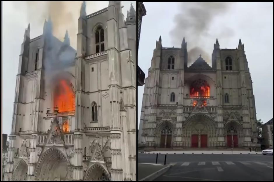 El incendio en la catedral pudo haber sido intencional. (Fotos: captura de pantalla)&nbsp;