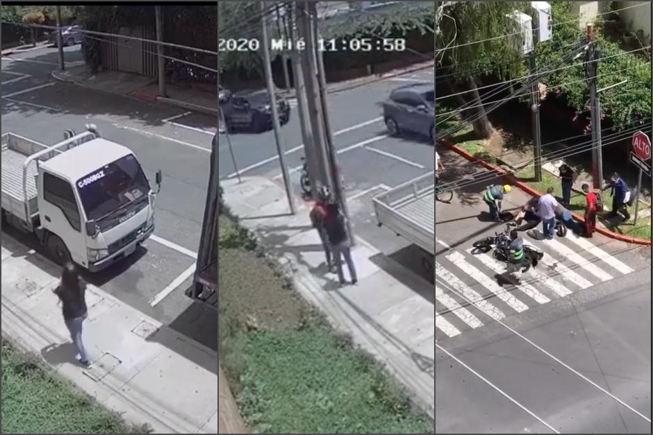Dos videos captaron el momento en que la mujer que es asaltada, se opone al robo y tumba a los ladrones. (Fotos: captura de pantalla)&nbsp;
