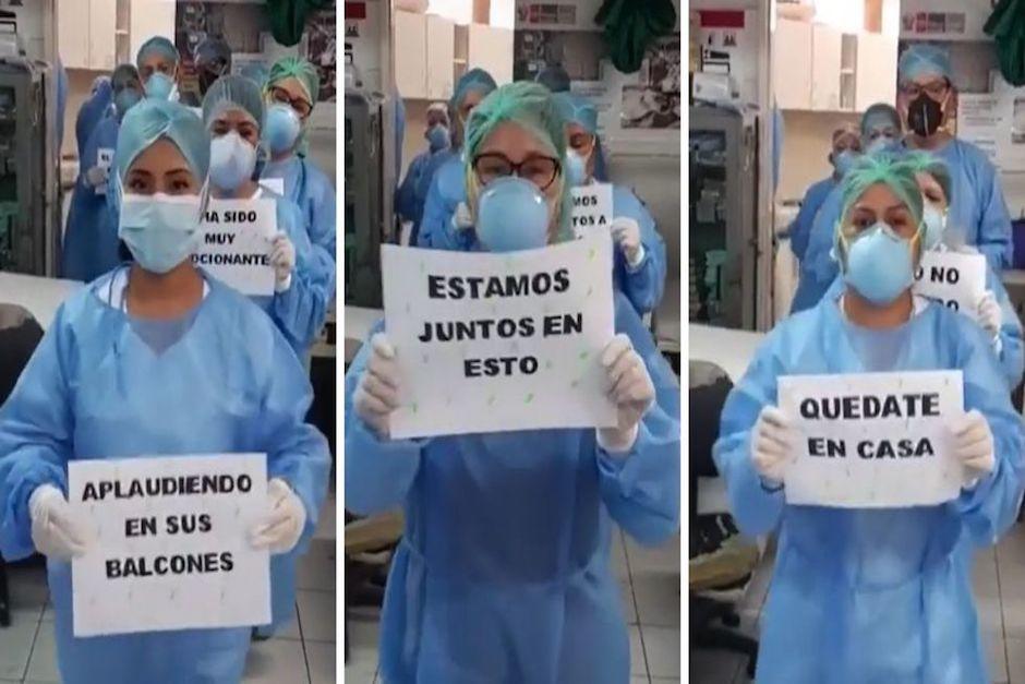 En el video aparecen los doctores con unos carteles en la mano y cada uno muestra un pequeño mensaje (Foto: captura de pantalla)