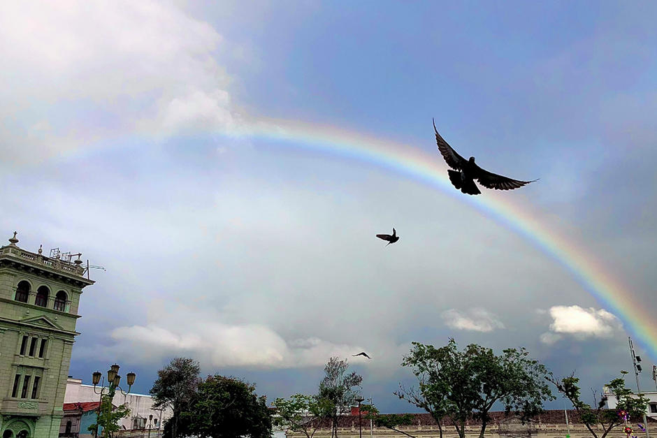 El arcoíris fue captado también en la Plaza de la Constitución (Fotografía: Twitter @aisabelreyes)