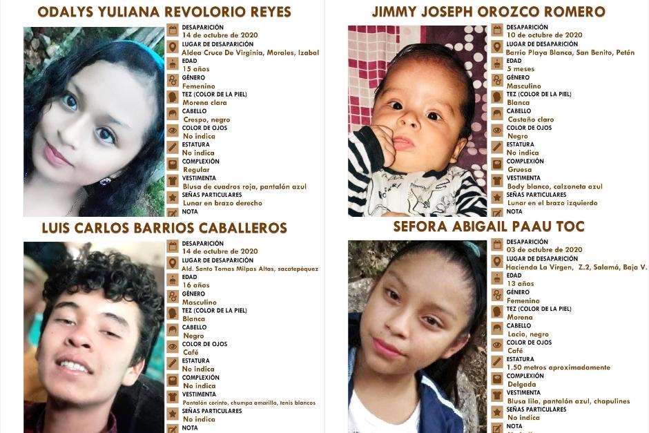 Más de tres mil niños, niñas y adolescentes han sido reportados desaparecidos de enero al 12 de octubre de 2020. (Fotos: Sistema de Alerta Alba-Keneth)&nbsp;