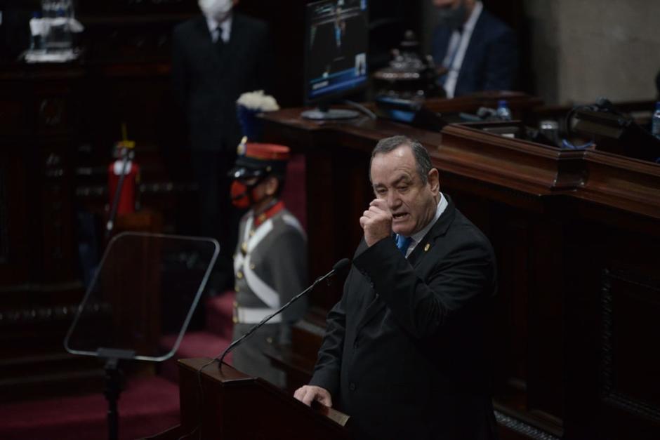 El presidente Alejandro Giammattei acudió al Congreso para presentar su primer informe de Gobierno. (Foto: Wilder López/Soy502)