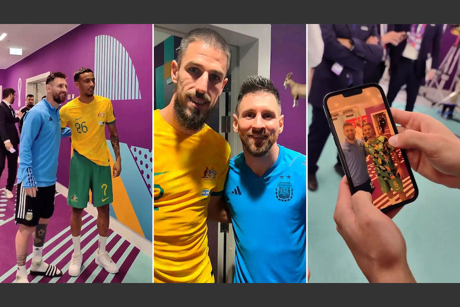 Locura de los australianos por sacarse una foto con Lionel Messi luego de la derrota ante Argentina. (Foto: Infobae)