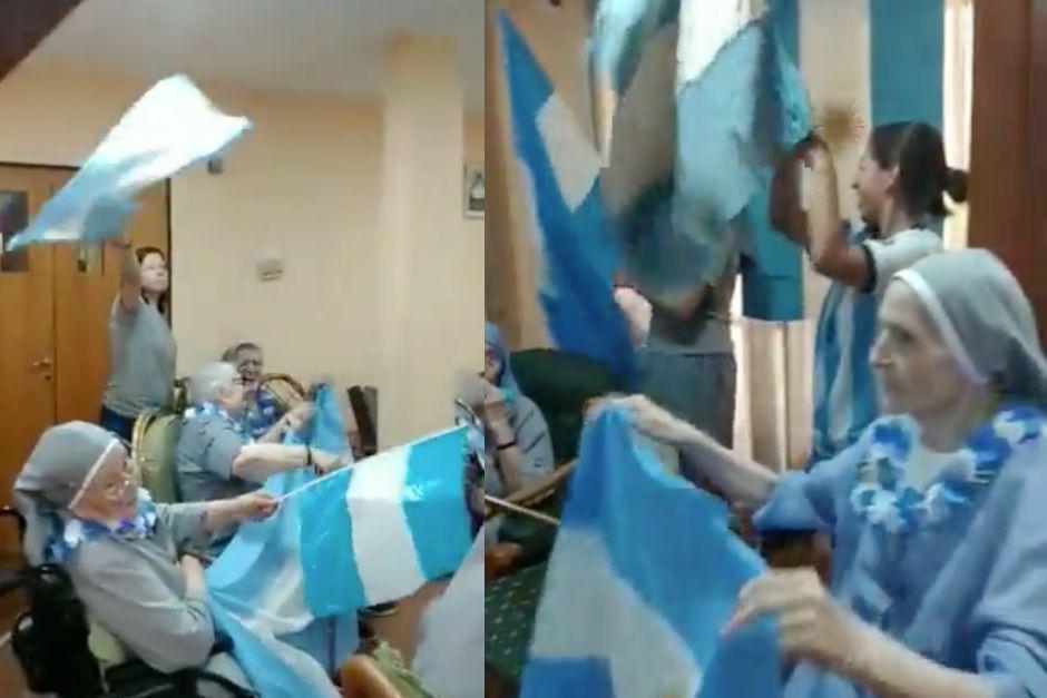 Un grupo de monjas se vilarizaron al mostrar su apoyo a la Selección de Argentina. (Foto: Captura de pantalla)