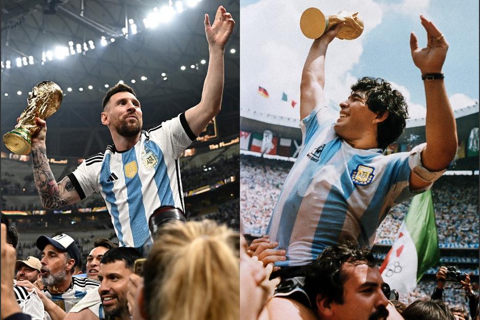 Lionel Messi y Diego Armando Maradona ahora comparten la gloria de haber ganado un Mundial. (Foto: AFP)