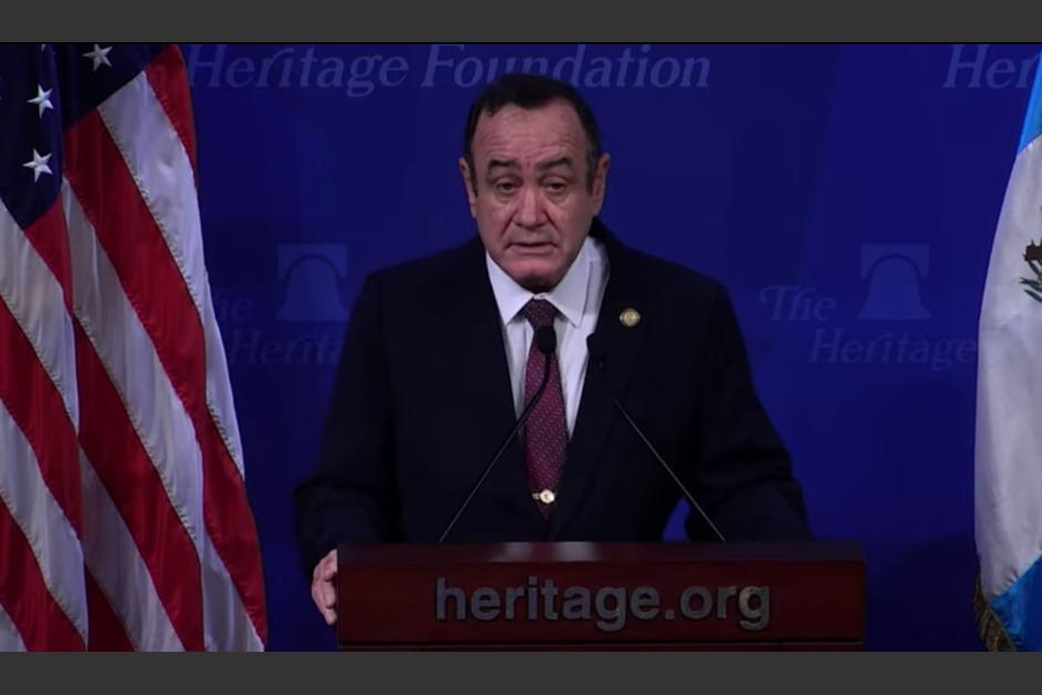 Giammattei en un discurso a la fundación Heritage el 6 de diciembre del 2021. (Foto: Captura de pantalla)