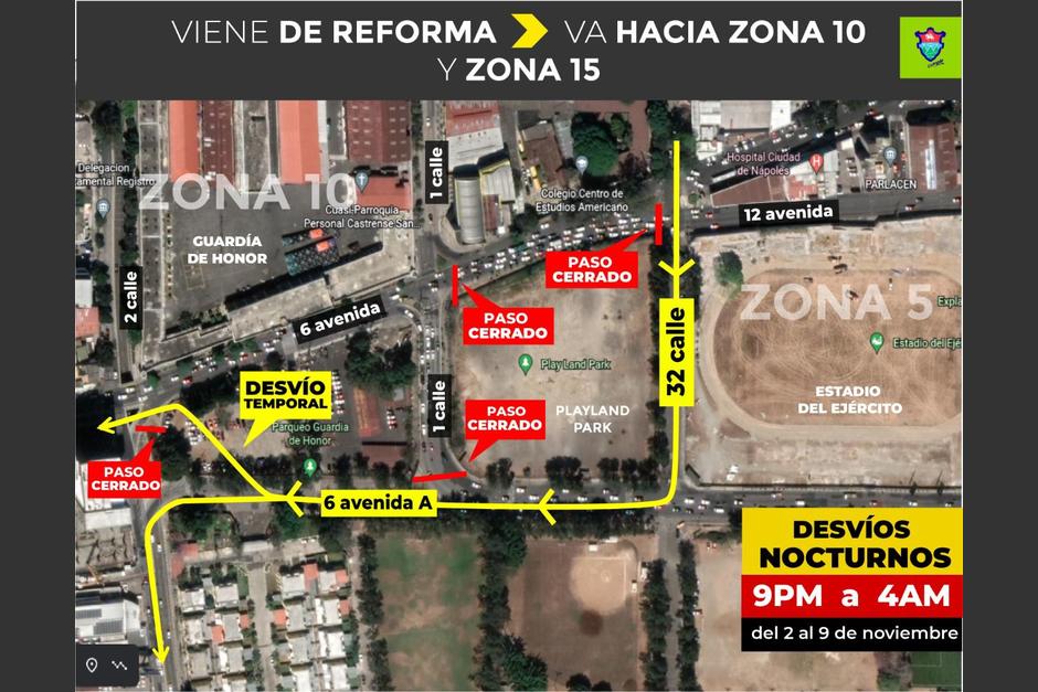 Este miércoles inician los desvíos por trabajos de construcción de un paso a desnivel que conectará las zonas 5 y 10. (Foto: Amílcar Montejo)