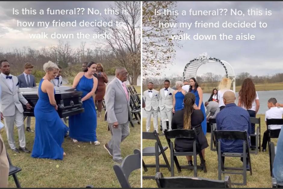 Un novio causó polémica por la extraña manera en la que decidió ingresar a su boda. (Foto: NYP)