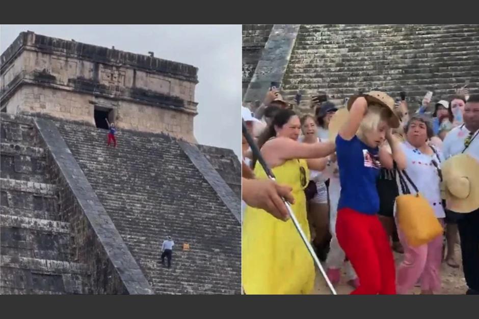 Una turista subió la pirámide de Kukulkán pese a las restricciones y fue insultada al bajar. (Foto: Twitter)