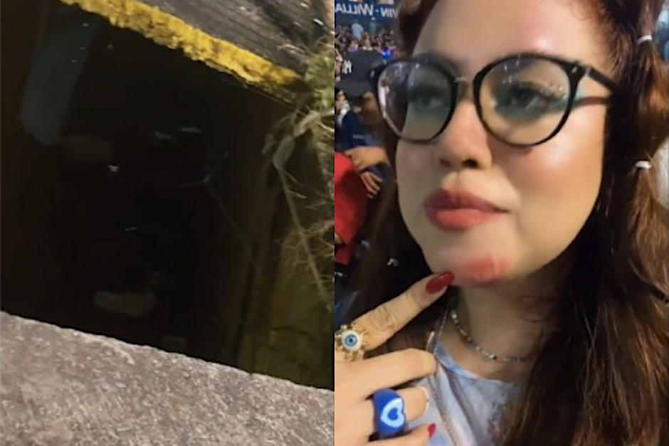 Una fanática salvadoreña cayó a un tragante cerca del área del concierto del "Conejo Malo". (Fotos. Tik Tok)