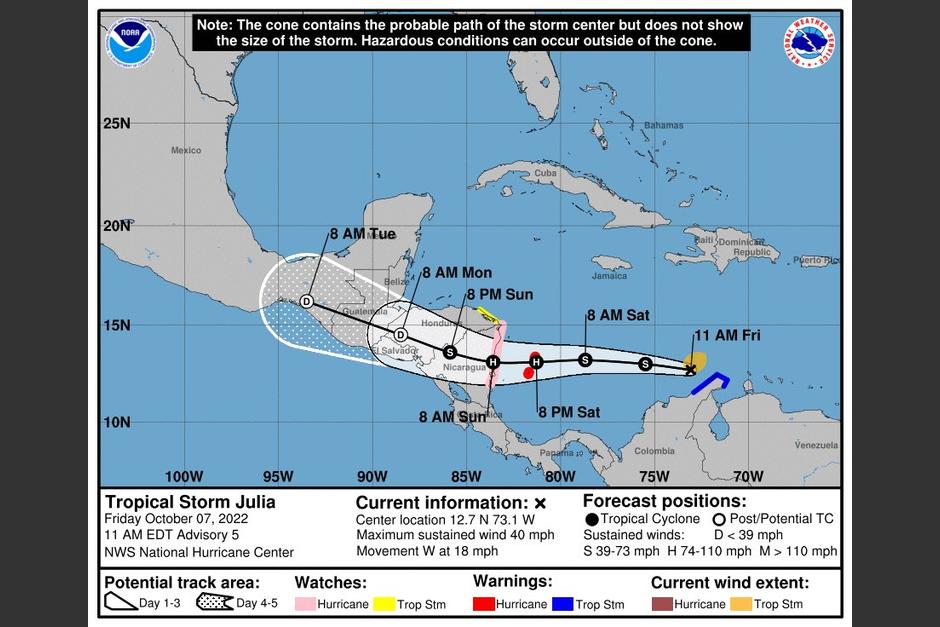 El fenómeno tropical sigue avanzando hacia el Caribe y se espera que en las próximas horas pueda llegar hacia Nicaragua. (Foto: NHC)