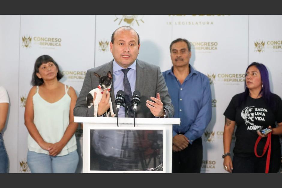 El diputado Cristian Álvarez acudió al congreso con un perro para presentar una iniciativa de ley. (Foto: Congreso)&nbsp;