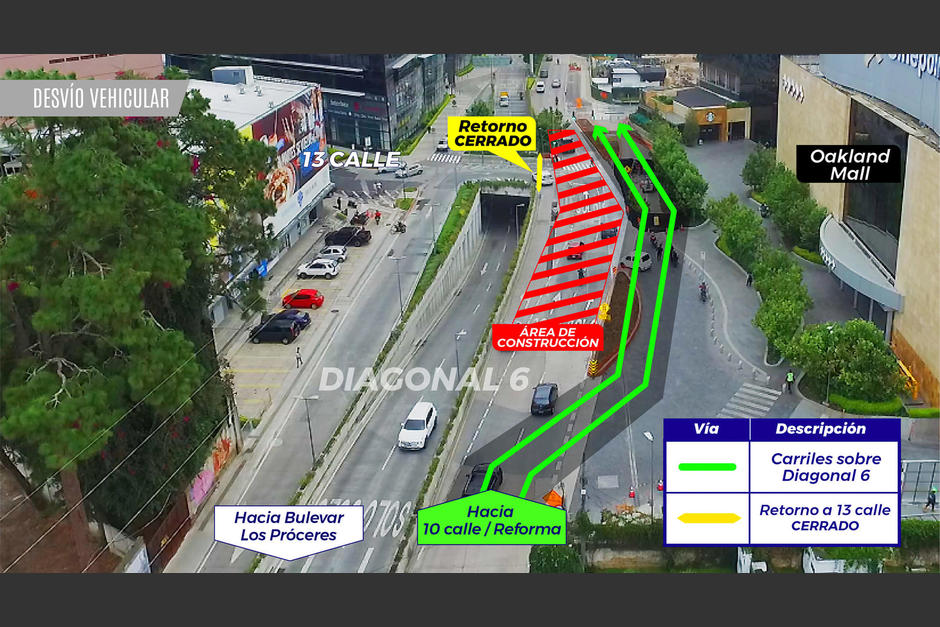 Anuncian movimiento de carriles y desvÃ­o peatonal en la zona 10 de la Ciudad de Guatemala. (Foto: Facebook)