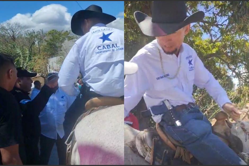 Cristian Quiñónez no logró participar en Desfile Hípico de su municipio por portar vestimenta con logotipos del partido. (Foto: Captura de video)