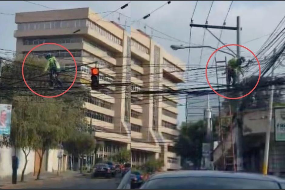 Dos hombres fueron captados caminando sobre los cables de electricidad. (Foto: Captura de Video)