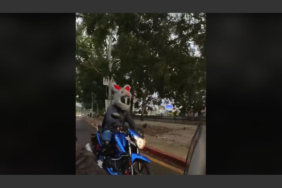 Un motorista utilizó un peculiar casco en pleno tránsito de El Obelisco y llamó la atención en redes sociales. (Foto: captura de pantalla)&nbsp;