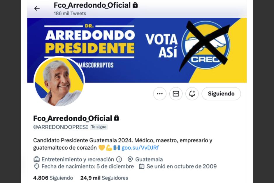 El partido CREO aseguró que la cuenta de Twitter de Francisco Arredondo será temporal. (Foto: captura de pantalla)