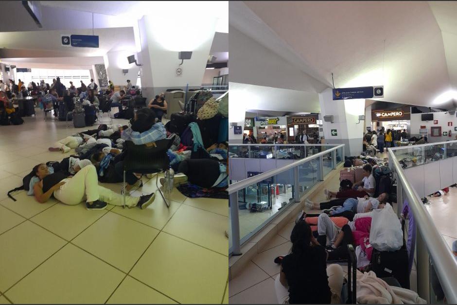 Decenas de pasajeros quedaron atrapados en el Aeropuerto La Aurora. (Foto: Cortesía/Soy502)