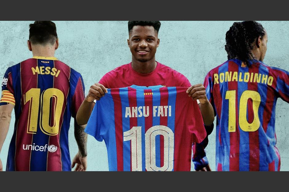 Fati, Messi, y Ronaldinho, los últimos '10' del FC Barcelona. (Foto: Footheball)