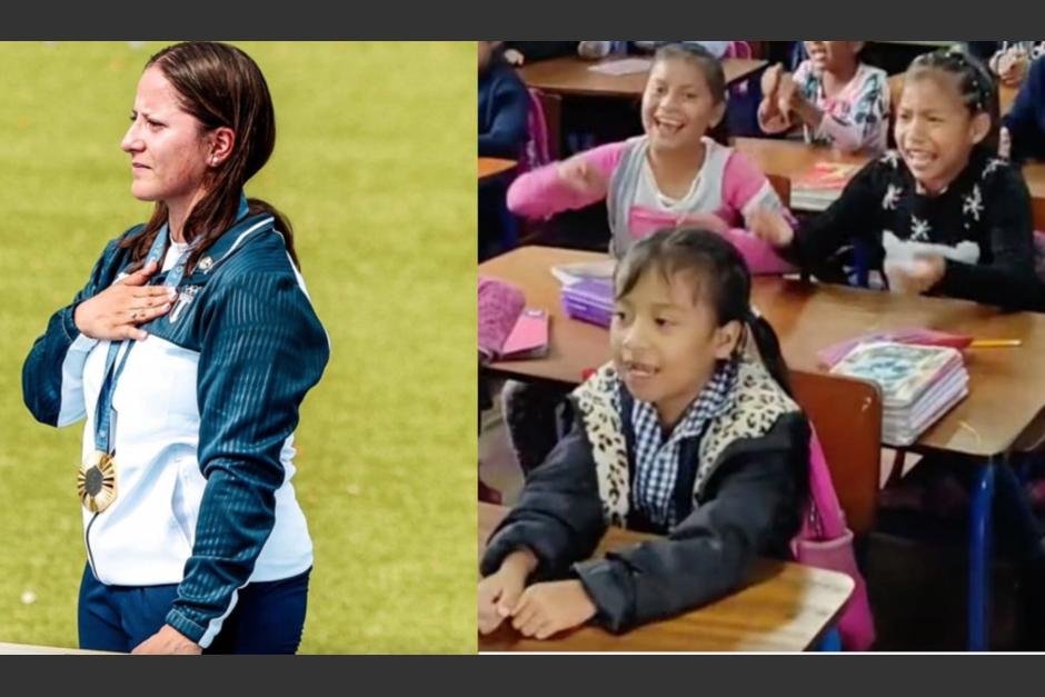 Niños celebran desde la escuela la medalla de oro de Adriana Ruano. (Foto: redes sociales)&nbsp;