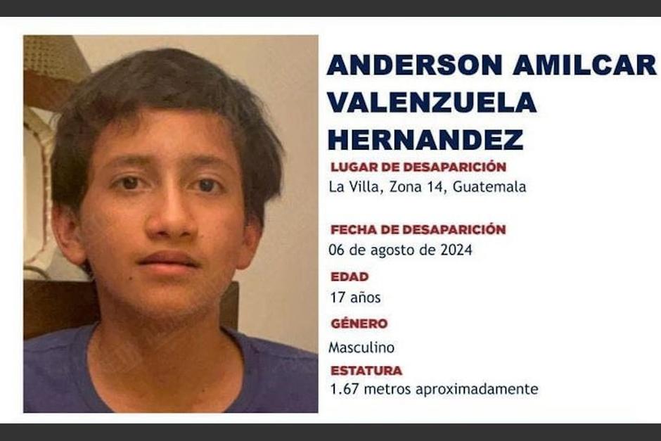 Buscan a un adolescente desaparecido en La Villa, zona 14, desde el pasado 6 de agosto. (Foto: Alerta Alba-Keneth)