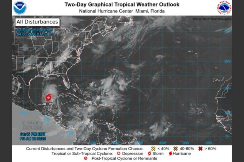 La Conred informó que el servicio meteorológico del Insivumeh informó que Beryl se degradó a Tormenta Tropical. (Foto: Conred)