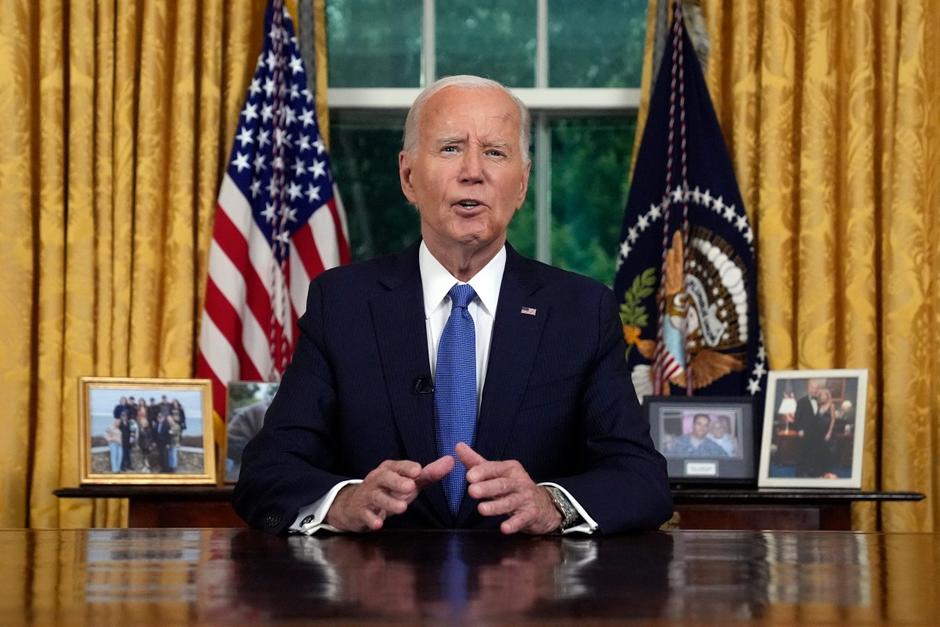 El mandatario estadounidense, Joe Biden, durante su primer discurso tras renunciar a la candidatura a la presidencia. (Foto: AFP)&nbsp;