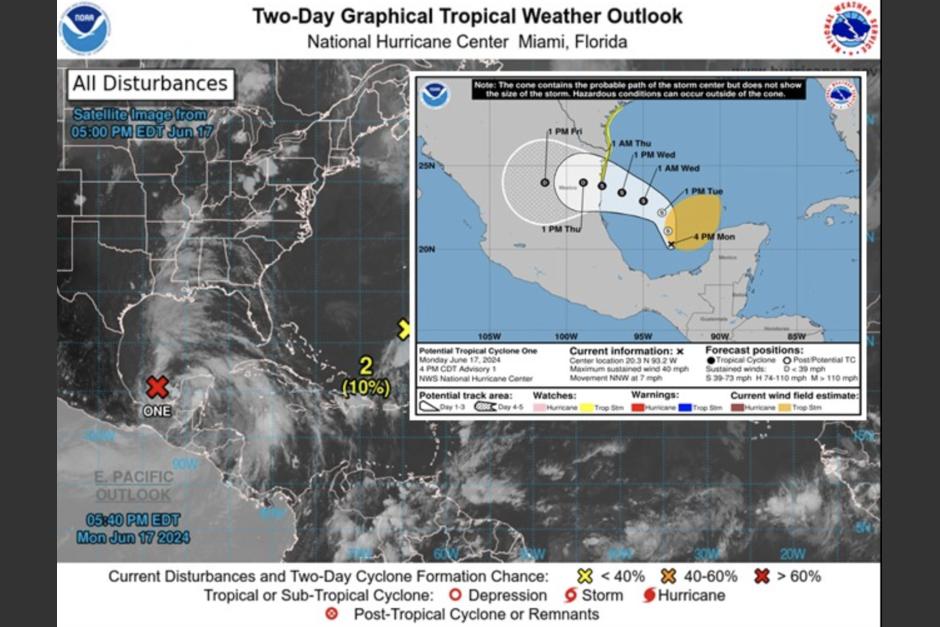 Monitorean el primer potencial ciclónico de la temporada, ubicada en el Golfo de México. (Foto: Insivumeh)