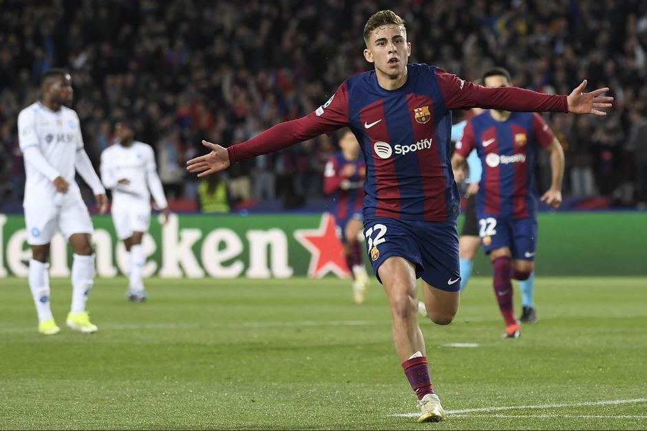 El español Fermín López anotó el primer gol del FC Barcelona ante el Napoli. (Foto: AFP)