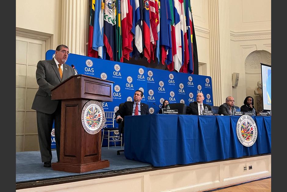 El presidente Bernardo Arévalo durante su discurso en la Organización de Estados Americanos. (Foto: Gobierno de Guatemala)