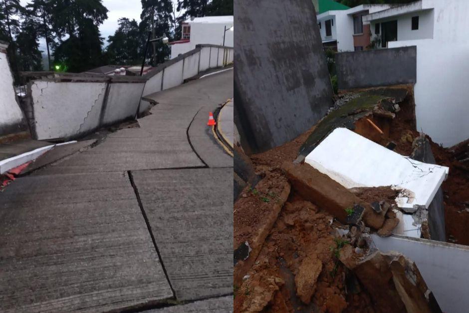 El muro perimetral de una residencial de Carretera a El Salvador colapsó por la saturación de agua en el suelo. (Foto: RRSS)