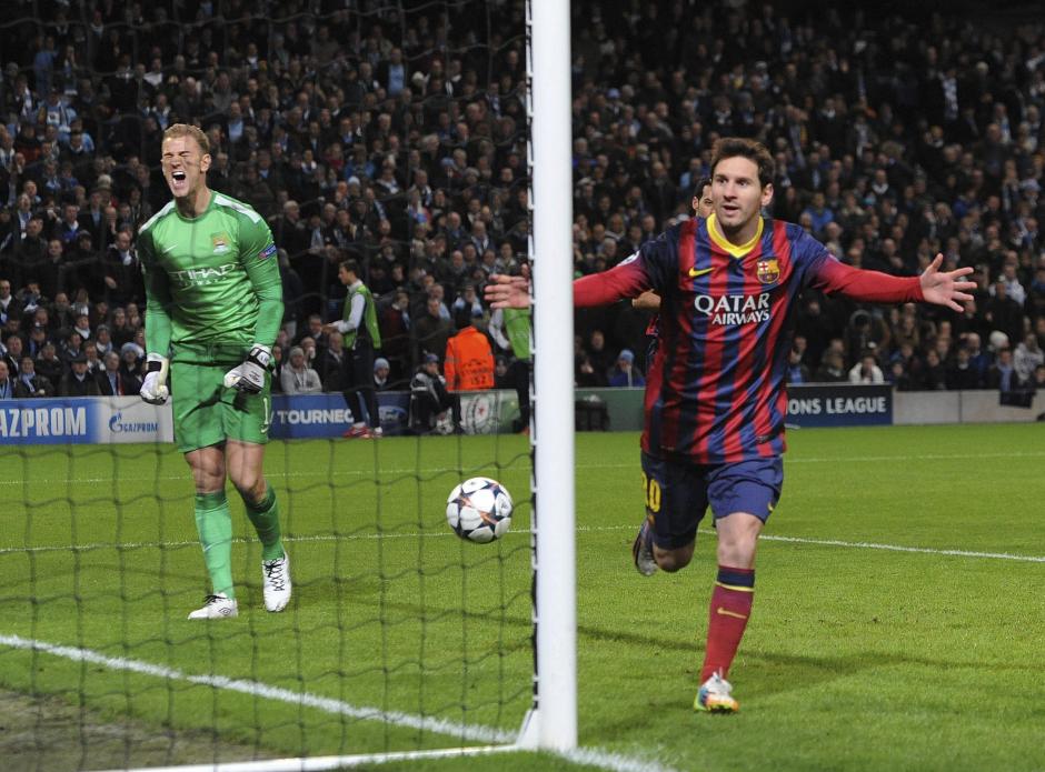 Messi celebra mientras el guardameta Hart se lamenta tras el penal. (Foto: EFE)&nbsp;