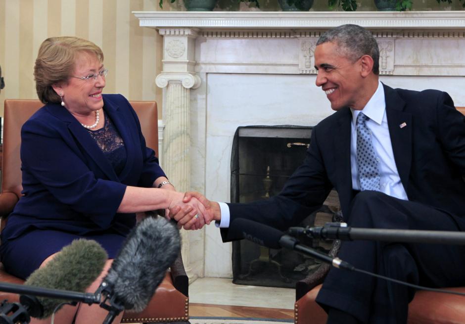 Barack Obama y Michele Bachelet durante la reunión mantenida en la Casa Blanca. (Foto: EFE)&nbsp;