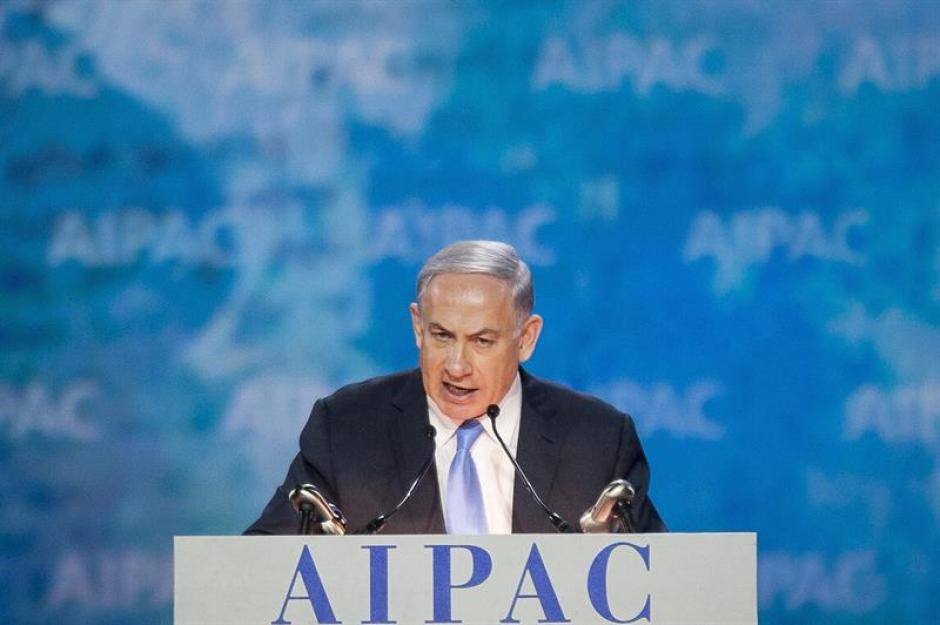 El primer ministro israelí Benjamin Netanyahu interviene en la conferencia AIPAC en Washington. &nbsp;(Foto EFE)