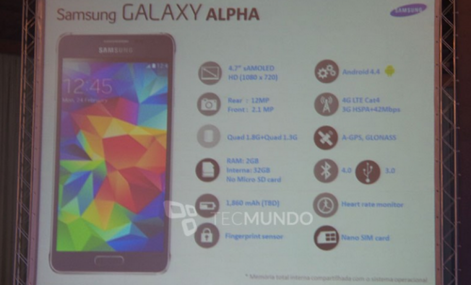 &nbsp;El sitio web Tecmundo, da a conocer las características y especificaciones del nuevo dispositivo Samsung Galaxy Alpha. (Foto:&nbsp;Tecmundo)