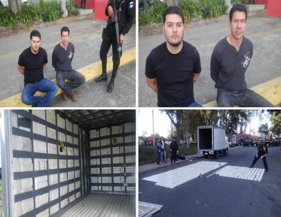 Los agentes de la PNC capturaron este sábado a dos mexicanos quienes manejaban un camión en el que trasladaban 500 kilos de cocaína. (Foto: PNC)