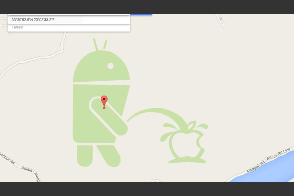 Un curioso logo de Android en Google Maps.