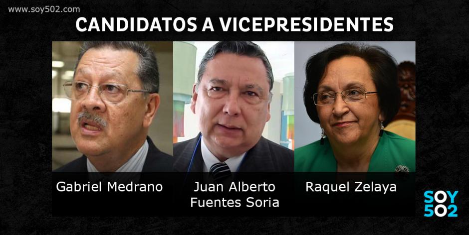 Gabriel Medrano, Juan Alberto Fuentes Soria y Raquel Zelaya, las tres personas que podrían ocupar la Vicepresidencia. (Foto: archivo; edición: Javier Marroquín/Soy502)&nbsp;