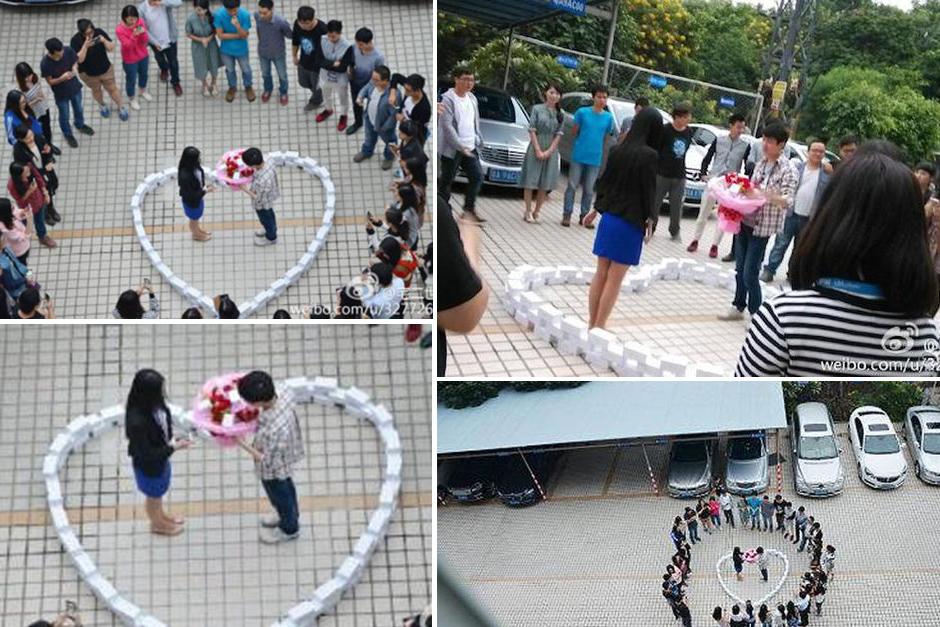 El joven chino fue rechazado a pesar de haber comprado 99 iPhones para realizar su propuesta de matrimonio. (Fotos: Twitter)