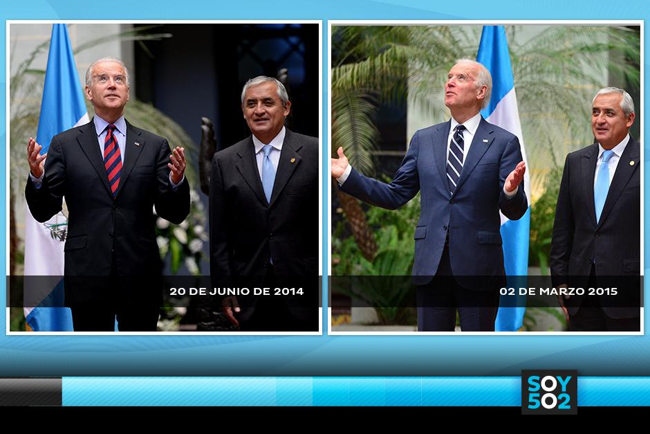 A la izquierda, foto de archivo de la visita de Joe Biden, el 20 de junio de 2014, y a la derecha, en su visita de hoy. (Foto: Esteban Biba, Wilder López; arte: Javier Marroquín/Soy502)