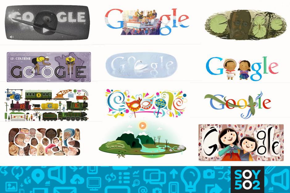 Algunos de los doodles con los que Google conmemoró algunas fechas en este 2013.