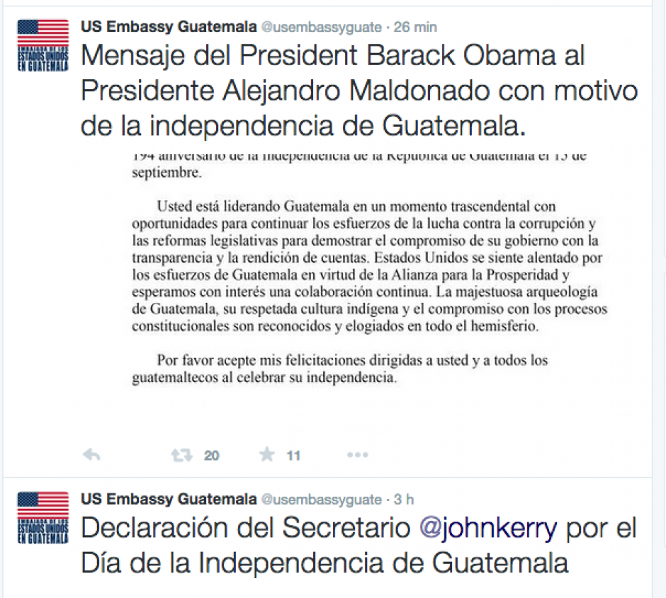 El presidente de Estados Unidos, Barack Obama envió mensaje a presidente de Guatemala y al pueblo guatemalteco con motivo de la independencia. (Foto: Captura de Pantalla)