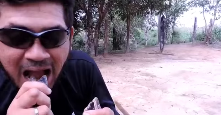Arteval Duarte se introduce cuatro serpientes vivas en la boca como parte de una protesta contra la deforestación de la selva amazónica. (Foto: YouTube)