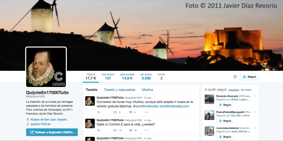 El reto "Quijote en 17000 tuits" está a punto de concluir 17 meses después. (Imagen: Captura de pantalla)&nbsp;